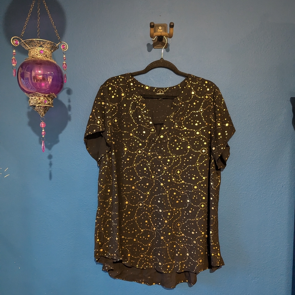 Torrid Black Blouse with Gold Foil Pattern **Only Worn Once**